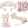 FEISHIONG 18th Birthday Party Decorations Set, Rose Gold Crown Tiara、Sash、Cake