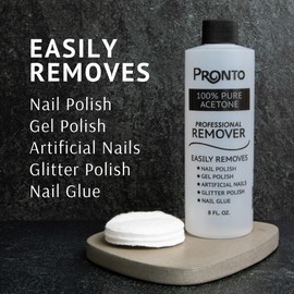 Pronto 100% Acetone Gel Nail Polish Remover - Polish Remover for Nails | Acetone Nail Polish Remover & Acrylic Nail Remover for Removal of Glue & Dip | Acrylic Nail Remover, 8 Fl oz 2 pack