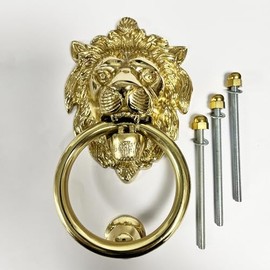 Jones Interiors x 1 Large Lion Head Door Knocker. Large and imposing Door Knocker which is Easily Fitted and Comes Complete with fixings. Polished Brass.