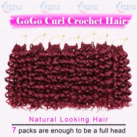 7 Packs GoGo Curl Crochet Hair 10 Inch Short Curly Crochet Hair for Women Burgundy Water Wave Beach Curl Deep Twist Crochet Braids Synthetic Braiding Hair Extensions(10 Inch, Burgundy)