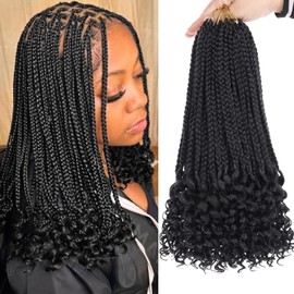 Mscat 14 Inch Goddess Box Braids Crochet Hair with Curly Ends 8 Packs Pre-looped 3X Synthetic Boho Box Braiding Hair for Women (15Strands/pack 1B#)