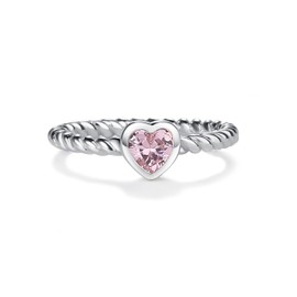 Precious Pieces Sterling Silver Twisted Rope Band Baby Ring with Pink CZ Heart for Babies, Infants, Toddlers, Kids, and Little Girls (Size 2)