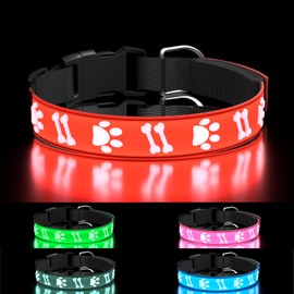 Light Dog Collar, 3D LED Dog Collars, Adjustable Light Up Dog Collar USB Rechargeable Bright for Night Walk Safety Glowing Pet Collar for Large Dogs, Red