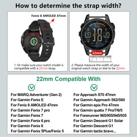 VELEYOK Nylon 22mm Bands Compataible with Fenix 8 47mm/Fenix 7 Pro/7/6 Pro/6/5 Plus/5/Fenix E,Quickfit Sport Watch Straps for Descent G1/Forerunner 965/955/Approach S62/MARQ Adventurer(Gen 2)