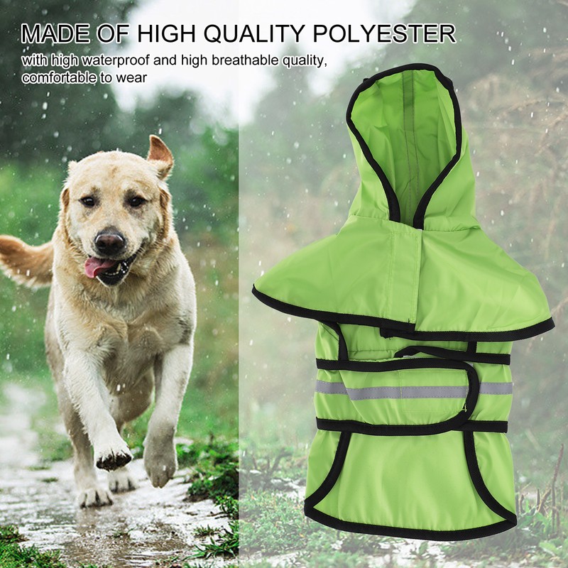 Dog Raincoat Polyester Pet Rain Cape Jacket Reflective Stripe Waterproof