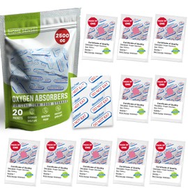 2500cc Oxygen Absorbers for Food Storage 200 Pack - Sealed Packs of 10 for Freshness - Ideal for Mylar Bags, Mason Jars, and Freeze Dried Foods. Moisture Proof, Prevents Spoilage, Extends Shelf Life