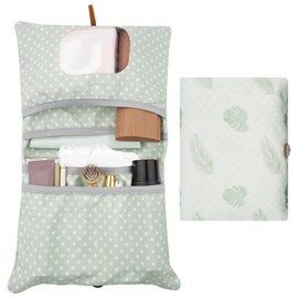 Wickeltasche Organizer und Kosmetiktasche 2in1, Baby Kleine Windeltasche, Windel Organizer für Unterwegs Mutter Windeln Tücher (Leaves)