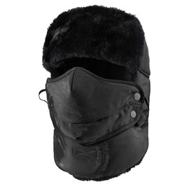 TAGVO Winter Hat with Ear Flaps, Fur Hat, Faux Fur Hat, Aviator Hat with Windproof Removable Face Mask for Skiing, Ice Skating and Other Outdoor Activities, black