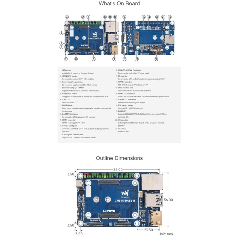 CM5 Base Board for Raspberry Pi Compute Module 5, Mini