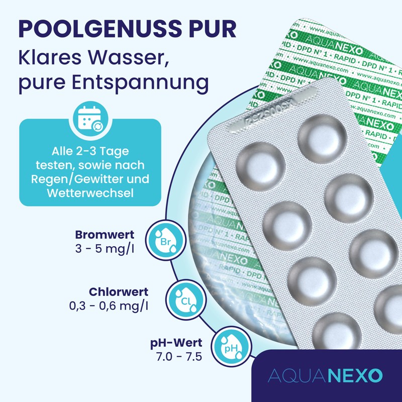 AQUANEXO DPD1 Rapid Tablets, Test Tablets for Pool Chlorine, DPD