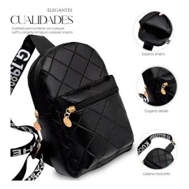 Bolso Bandolera Para Mujer Impermeable Vini Piel Color Negro Diseño de la tela Liso