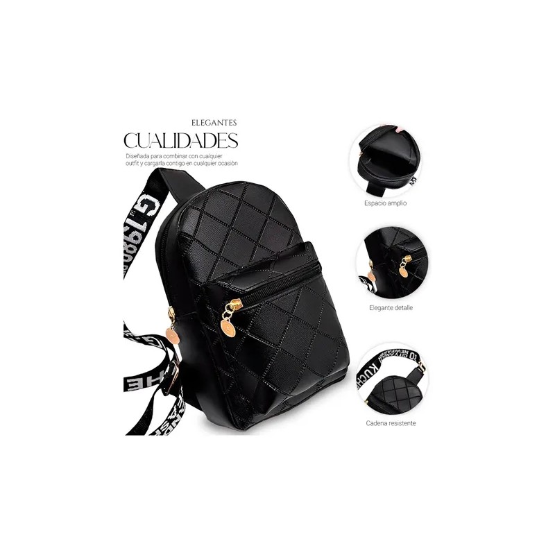 Bolso Bandolera Para Mujer Impermeable Vini Piel Color Negro Diseño