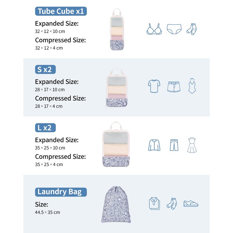 Narwey 6 Set Compression Packing Cubes for Backpack and Suitcases,