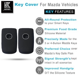 KUSTSOFT 2Pcs Silicone Smart Remote Key Fob for 2024 2023 2022 2021 2020 2019 Mazda 3 6 CX-30 CX-5 CX-9 CX-50 Key Fob Cover (Black with Black)