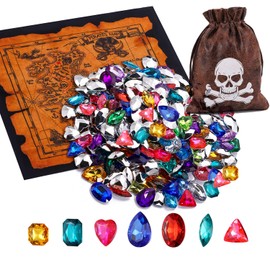 Richness Kids Pirate Treasures with Treasure Map and Pirate Drawstring Bag Toy Gems Pack of 150