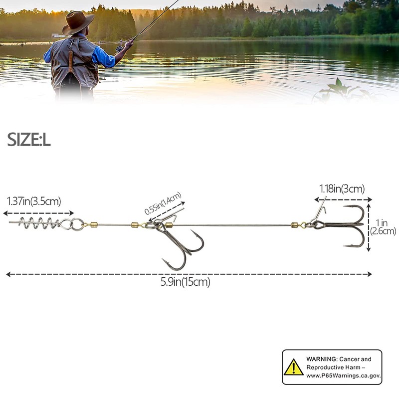 THKFISH Shallow Rig Pike Stinger Systems Treble Fishing Hooks for
