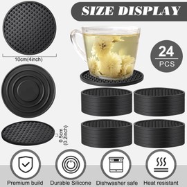 Eccliy 24 Pack Silicone Coasters for Drinks Nonslip Silicone Drink Coasters Cold Hot Heat Resistant for Table Tabletop Coffee Bar (Black)