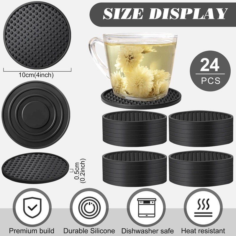 Eccliy 24 Pack Silicone Coasters for Drinks Nonslip Silicone Drink