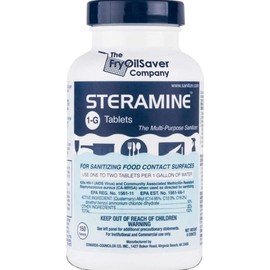 1 Bottle of Steramine Sanitizer Tablets, Multi Purpose Sanitizing Tablets for Food Contact Surfaces, Kitchen & Restaurant Cleaning, by FryOilSaver Co. 1-Pack (150 Tablets)