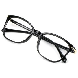 VisionGlobal Blue Light Blocking Glasses for Women/Men, Anti Eyestrain, Computer Reading, TV Glasses, Stylish Square Frame, Anti Glare(Black,+1.25 Magnification)