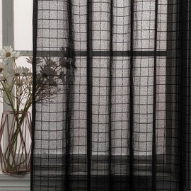 Home Beyond & HB design - Black Plaid Sheer Curtains 2 Panels with Grommet Top - Elegant Linen Look Window Curtains Drapes for Living Room Bedroom - 52 x 63 Inches