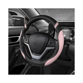 MUQIDA Car Steering Wheel Cover, 15 Inch Premium Leather Breathable Non-Slip Wheels Wrap, Universal Auto Comfortable Steering Wheel Protector for SUV Truck Van, Car Accessories (Pink)
