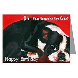 Single Greeting Card of Vintage Boston Terrier Napping Original Artwork By Philo Happy Birthday Card
