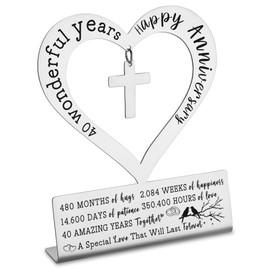 Gifts for 40th Wedding Anniversary, Happy 40th Anniversary Decorations for Parents, Husband, Wife, Couples, Friends, 40 Wonderful Years Keepsake Gifts for Her Him Desktop Decoration Sign, DSJ308