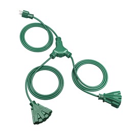 DEWENWILS Outdoor Extension Cord 1 to 2 Splitter, 19FT Total Length, 6 Grounded Outlets, 16AWG SJTW Heavy Duty Power Cord Waterproof for Landscaping Light, Holiday Decoration, Green, ETL Listed