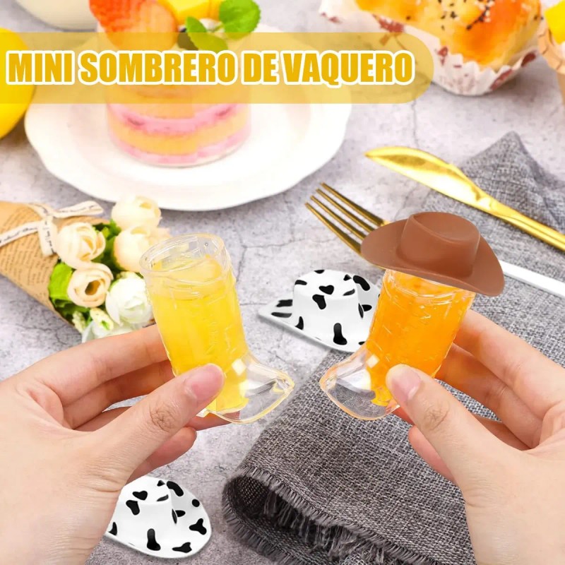 50pcs Mini Vasitos Botas Vaqueras Con Sombrero Para Fiesta