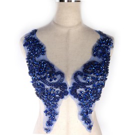 Labellezalady Luxury Look Shiny Rhinestone Pair Applique Patch in Gold Silver champgane AB Color for Prom Dress Belt Arts Crafts Sewing decorat (Blue-B)