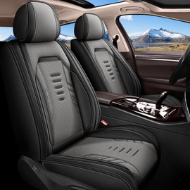 RAWAKORW Seat Covers for Honda Pilot 2005-2016 Breathable Perforated Leather, Full Set 5 Seats - for Honda Pilot Accessories Interior Trim (Black&Grey)