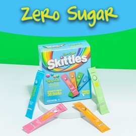 Skittles Zero Sugar Tropical Variety Pack, 30 Powdered Drink Sticks, with Quenchcurl Bottle