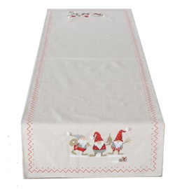 CasaJame Christmas Table Runner, Linen, 138 x 40 cm, Natural, Christmas Motif Gnome Festive Table Decoration, Gift Idea, Elegant Tablecloth
