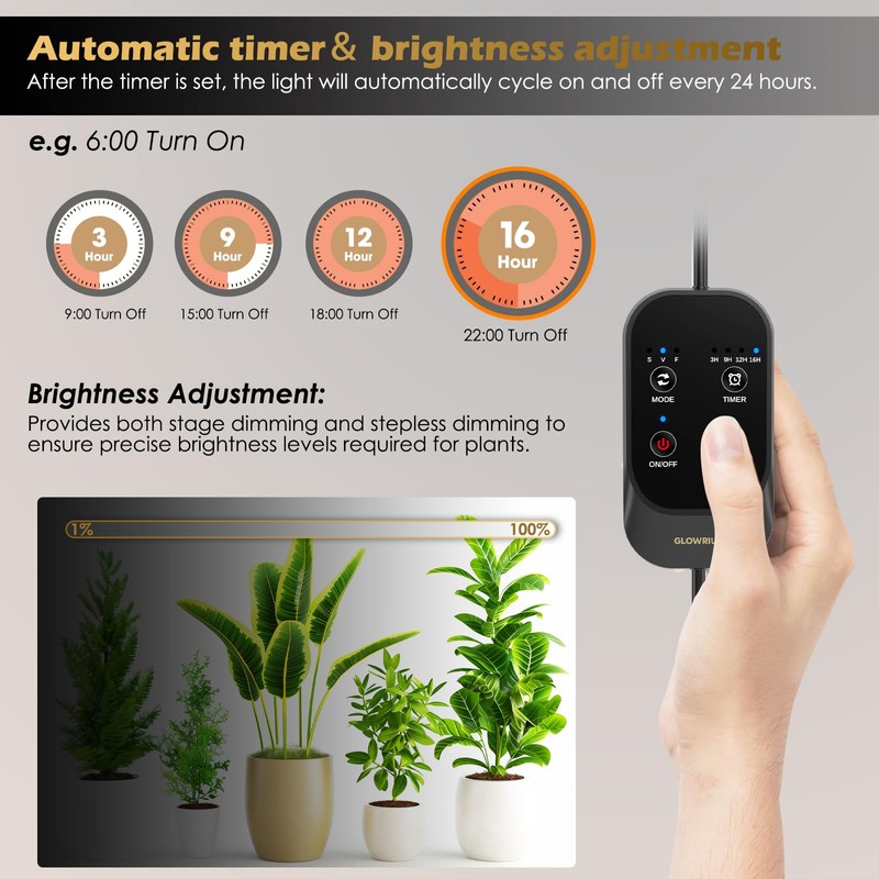 Grow Light with Auto-Timer, Hanging and Standing Grow Lights for