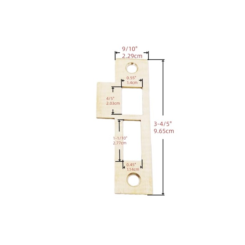 3-7/8" Brushed Brass Mortise Strike Plate, Solid Brass Door Latch