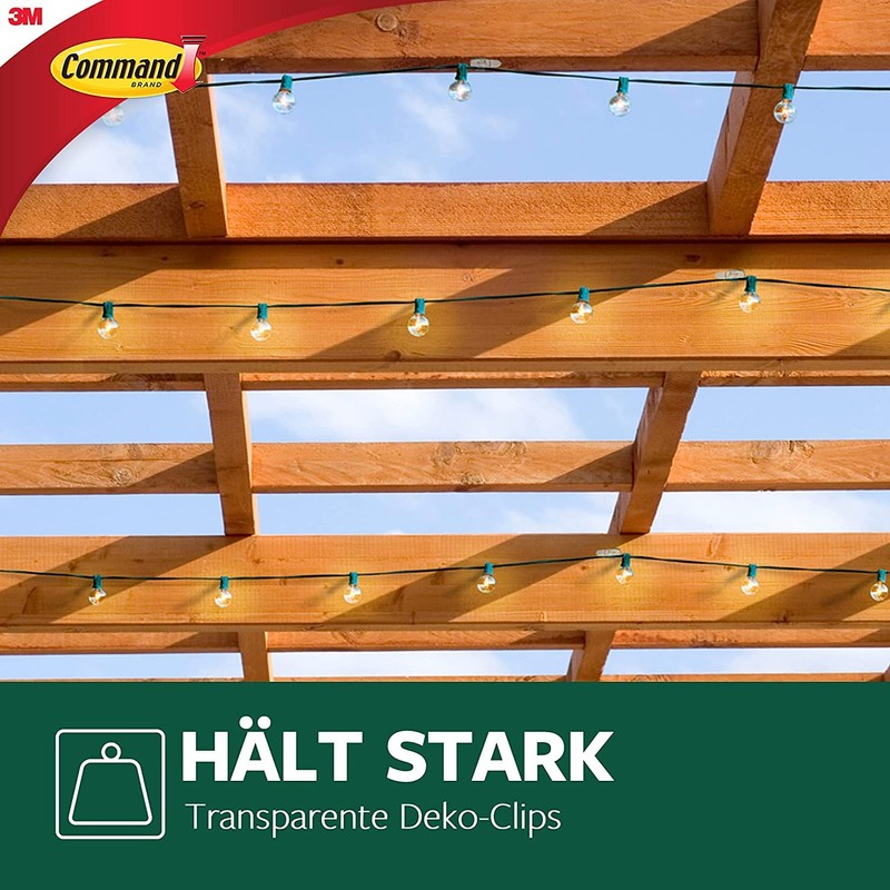 Command Transparente Lichterketten-Clips für den Außenbereich, 26 Clips, 30 Klebestreifen,