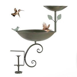 CaliDecor 2 in 1 Railing Bird Feeder and Bath, Green, Birds, Bird Feeder Bath Combo, Deck Mount, 18 inches