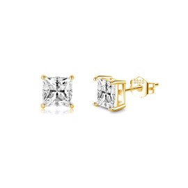 SLUYNZ 925 Sterling Silver Cut Square CZ Stud Earrings for Women Teen Girls Simulated Diamond CZ Ear Stud 5MM/6MM/7MM Sparkling CZ Stud (5MM CZ, 18K Gold)