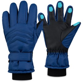 CityComfort Boys Skiing Gloves Fleece Lined Touch Screen Gloves Thermal Waterproof Windproof Snowboarding (Blue, 8-10 Years)