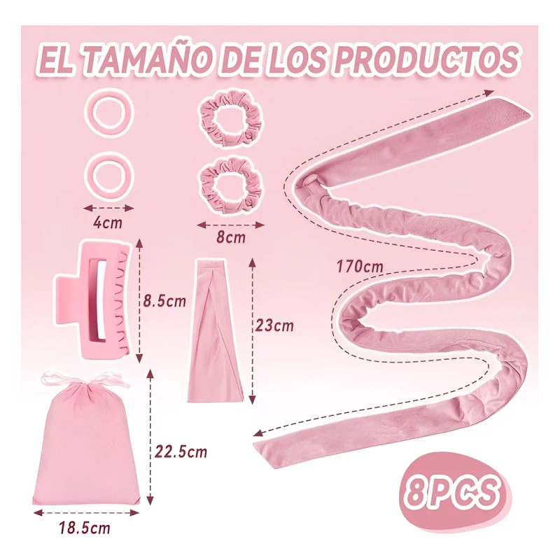 Kit 8pzs Ondas Rizos Sin Calor,rulos Sin Daos Para Cabello