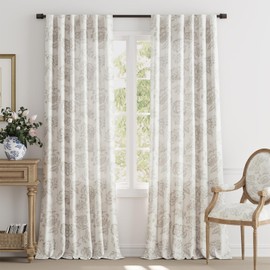 jinchan Floral Curtains Burlap Look Curtains 96 Inch Long Faux Linen Taupe Flower Patterned Drapes for Living Room Light Filtering Farmhouse Curtains Rod Pocket Window Curtains for Bedroom 2 Panels