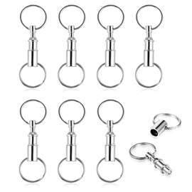 Pack of 8 Removable Key Fob with Quick Release Pull Apart Key Fob Metal Double Split Key Ring for Car Key Chain Accessories Lock Holder, silver