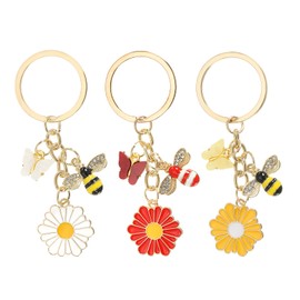 PATIKIL Bee Butterfly Flower Key Chain Cute 3 Pieces Enamelled Charm Key Ring Flower Bee Butterfly Pendant for Bags Keys Purses 3 Colours