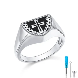 DAOSHANG S925 Sterling Silver Cross Cremation Jewelry for Ashes, Urn Ring Holds Loved Ones Ashes Cremation Keepsake Ring Jewelry for Women Men, Sterling Silver, No Gemstone
