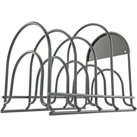 Southern Homewares 5-Tier Pan Organizer Rack – Metal Pot Holder for Kitchen, Space-Saving Lid and Pan Storage, Wall Mount & Countertop Use, 13” x 8” x 10.3” Gray