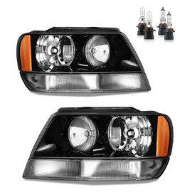 Vizotae Headlights Assembly for 1999-2004 Jeep Grand Cherokee Halogen Headlamp Replacement, High/Low Beam W/Bulbs, Driver&Passenger Side