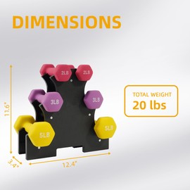 Fitvids Colored Neoprene Dumbbell Set with Rack, Multiple Weight Options, 20LBS, 32LBS, 50LBS and 56LBS Sets
