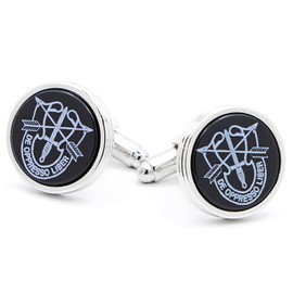 JJ Weston Cufflinks with Onyx Engraved with the Special Forces Green Beret Emblem. Made in the USA