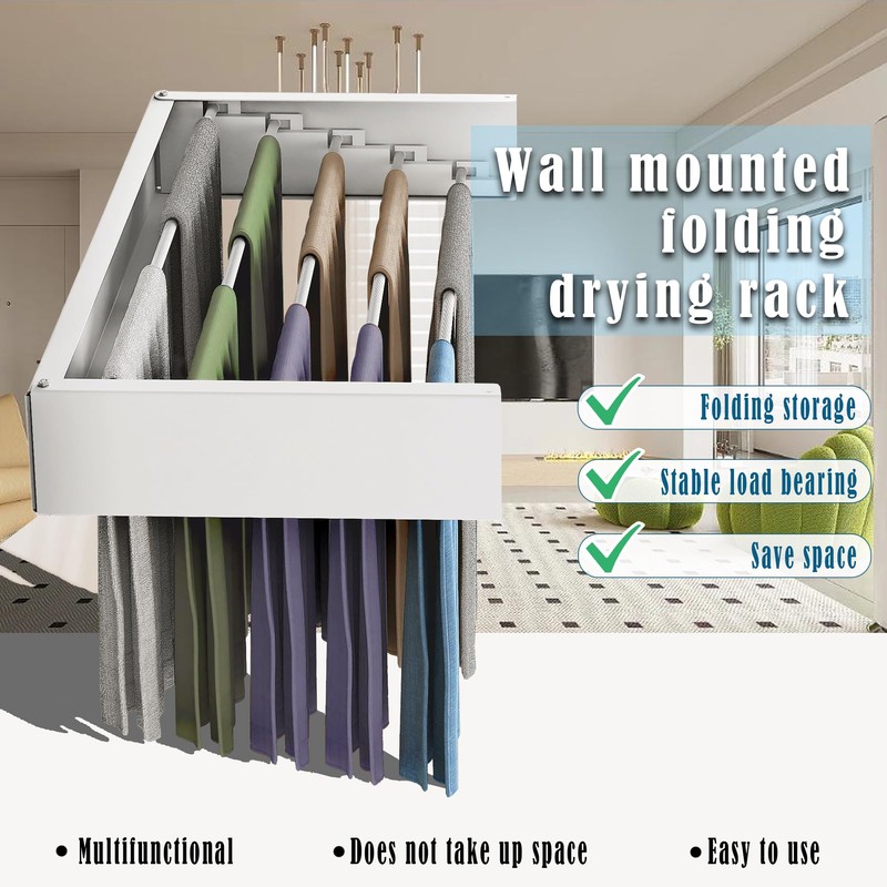 Sleclean Wall Mounted Drying Rack, Collapsible Drying Racks for Laundry,